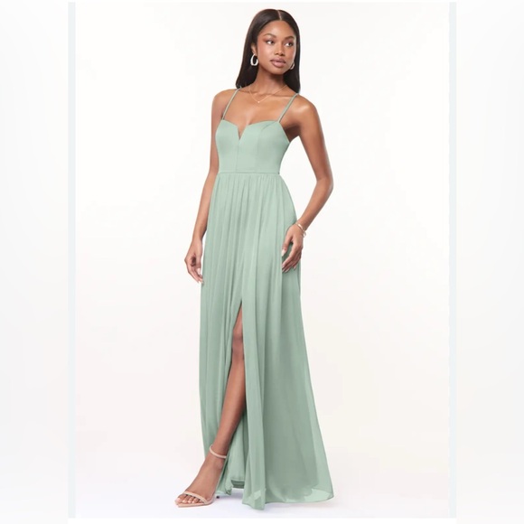Azazie Dresses & Skirts - Azazie Marsol Agave A-line corset mesh dress. Size C size M